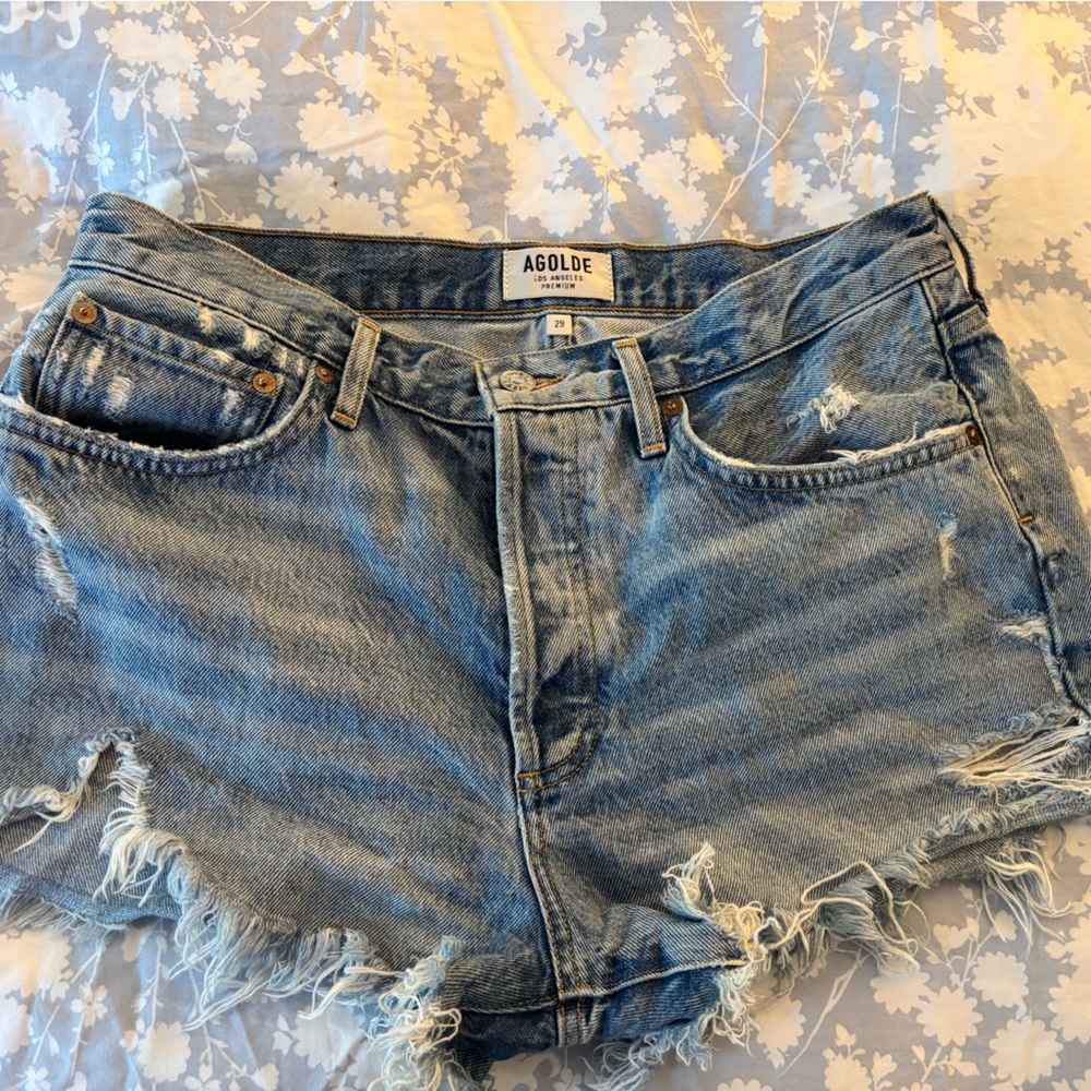 Agolde Women's Light Blue Distressed Denim Shorts